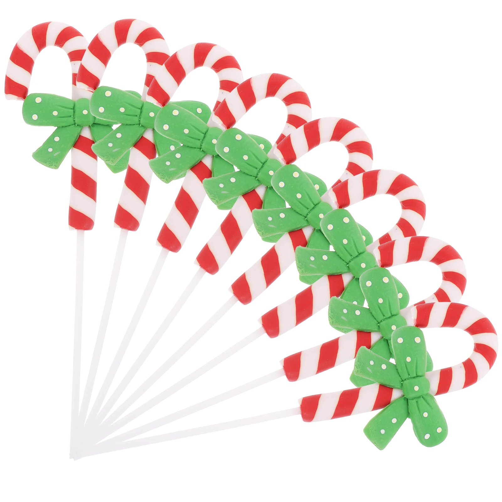 

8Pcs Christmas Cake Decoration Candy Cane Picks Polymer Clay Cupcake Toppers Birthday Party Supplies Christmas Toppers