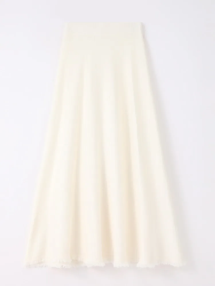 Witte Kwastje Gebreide A-lijn Rok Dames Herfst Winter Losse Gedrapeerde Lange Paraplu Rok Hoge Taille Casual Wolmix Rok
