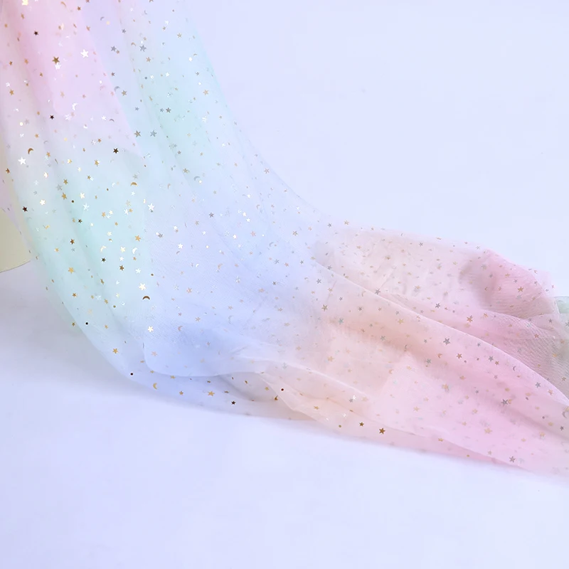 Star Moon Sequin Tulle Fabric Per Meter for Curtain Clothes Wedding Decoration Diy Sewing Gauze Cloth Gradient Plain Soft Pink