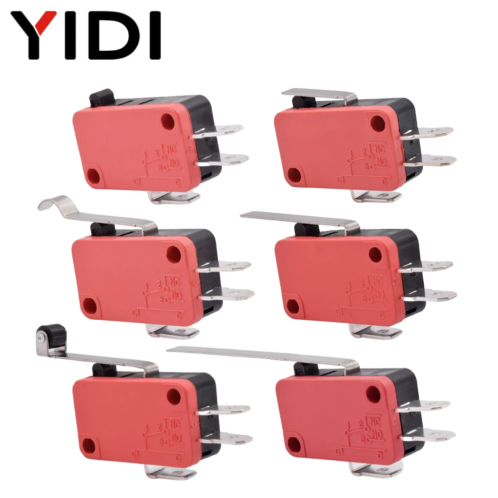YIDI 16A 250VAC SPDT ograniczenie przesuwu chwilowego mikro przełącznik 1 no1nc 3pin dźwignia rolka V-15 V-151 V-152 V-153 V-154 mikroprzełącznik V-155