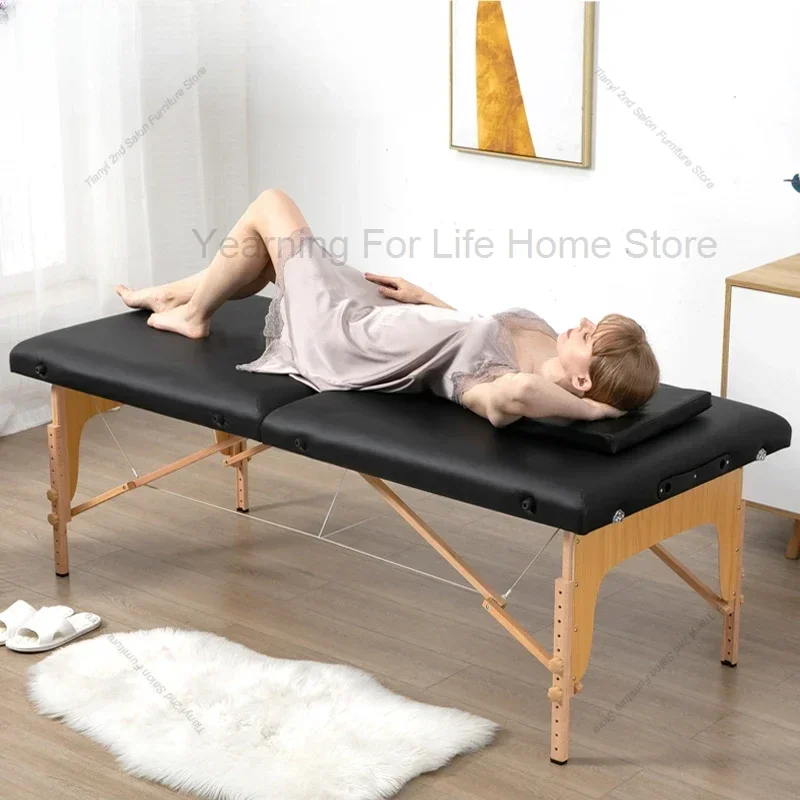 Cama de masaje plegable, cama de moxibustión de masaje portátil, cama de belleza para tatuaje, muebles comerciales flexibles iluminados de madera maciza