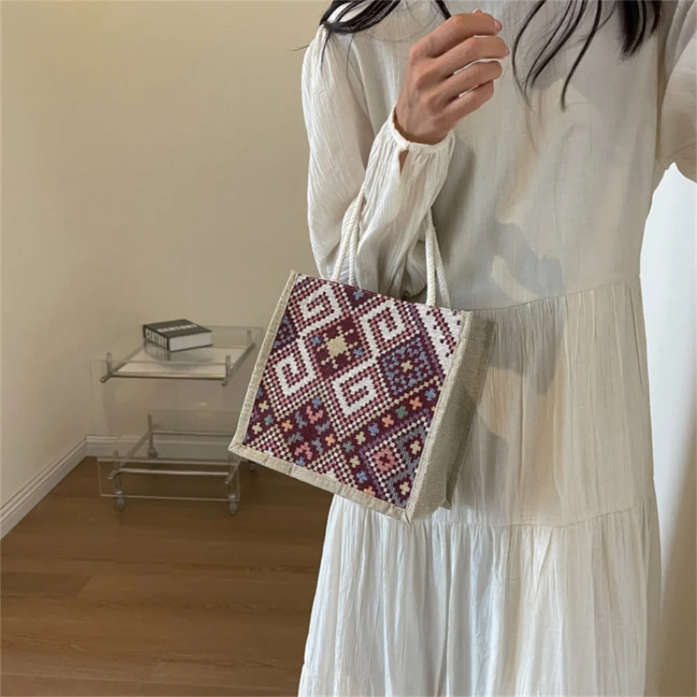 Tas Linen tas tangan untuk wanita tas belanja Tote tas desainer mode nyaman tas makan siang kapasitas besar pendamping antik