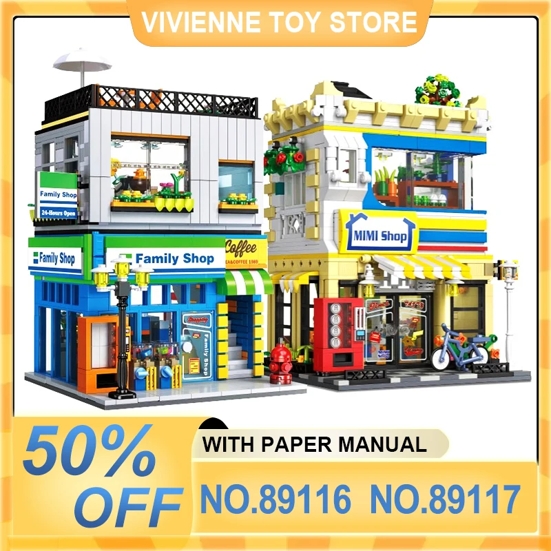 89116 89117 Technical Street View MOC Modular Building Blocks Family Mini Shop Model With Light Bricks Toys Kids Christmas Gifts