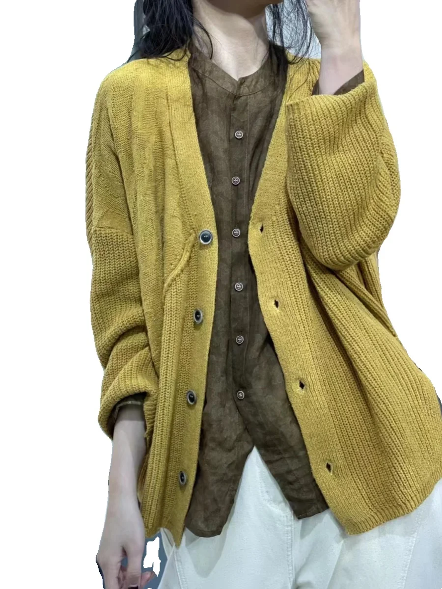 레트로 니트 오픈 가디건 루즈 캐주얼 다용도 컬러 브이넥 니트웨어 브랜드 출퇴근용 긴 소매 가을 아이템