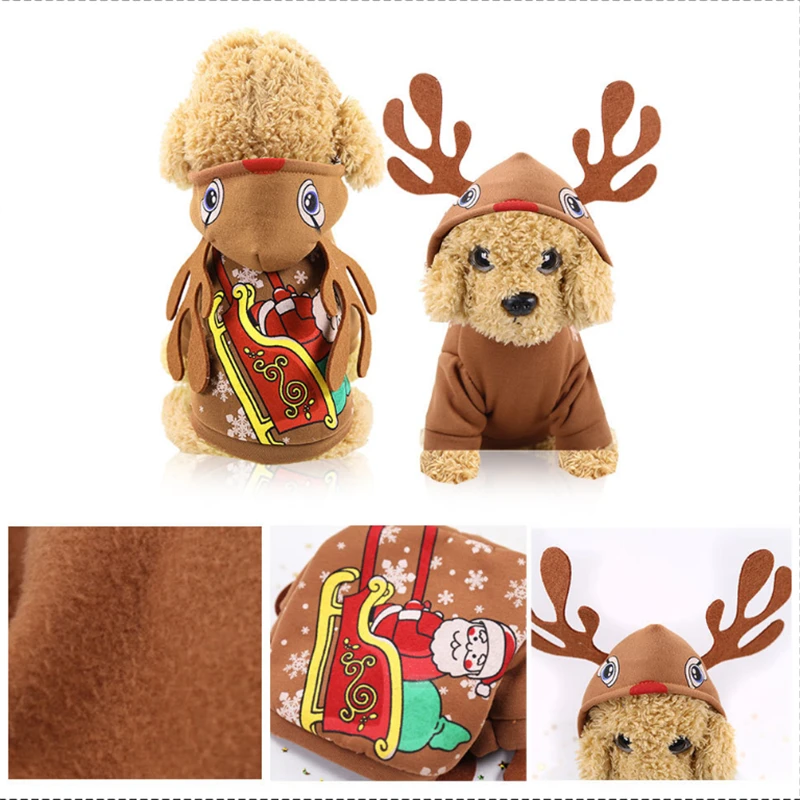 Pet Clothes Warm Coat Cute Pet Dog Cat Hoodie Puppy Jumpsuit Vest Costume Cut Cotton Shirt Christmas Santa Gift