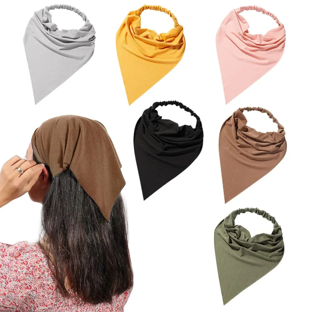 6 Pack Hair Scarf Boho Triangle Bandana Head Scarf Headwraps for Women Elastic Hair Bands Headband Hair Accessories Headwear