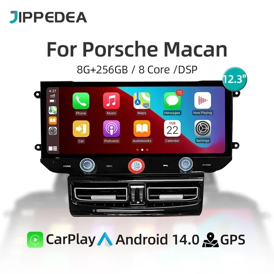 Android 14.0 Car Radio CarPlay GPS Navigation 4G WiFi QLED Screen Bluetooth Car Multimedia Player For Porsche Macan 2010-2018