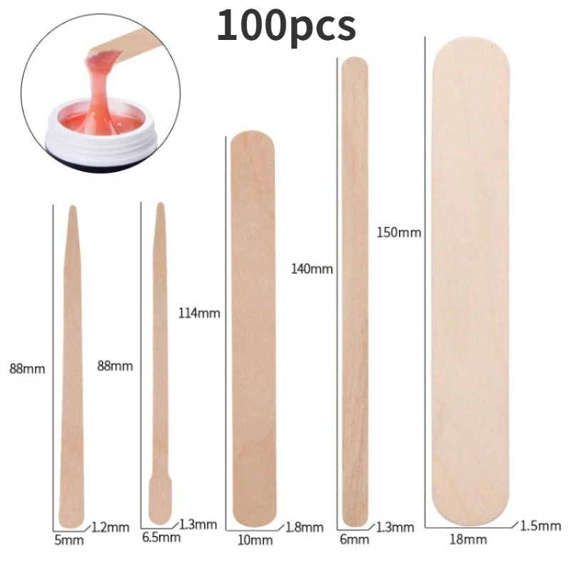 100 Pieces Disposable Wood Stick Beauty Spatulas Log Hair Removal Wax Coating and Scraping Tool Eyebrow Trimming Wooden Stick