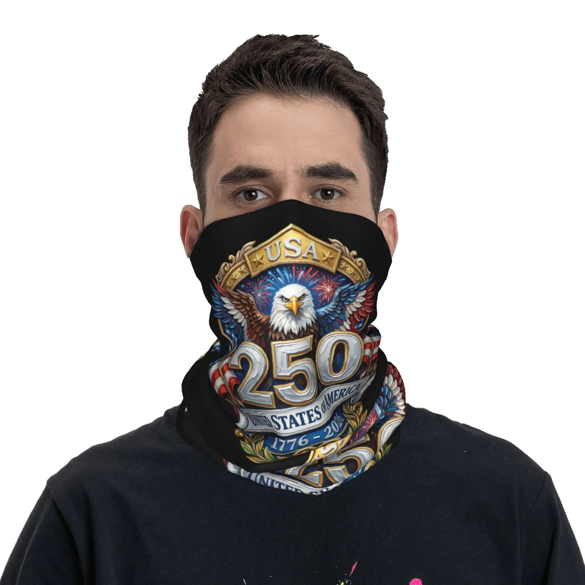 250 Years of Freedom 1776-2026 Eagle Bandana Neck Gaiter Printed Independence Day Balaclavas Wrap Scarf Warm for Men Women
