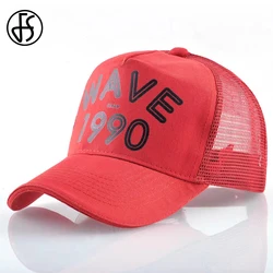 FS Orange Red Summer Baseball Caps With Mesh Breathable 5 Panel Trucker Hats For Men Women Snapback Hip Hop Cap Bone Masculino
