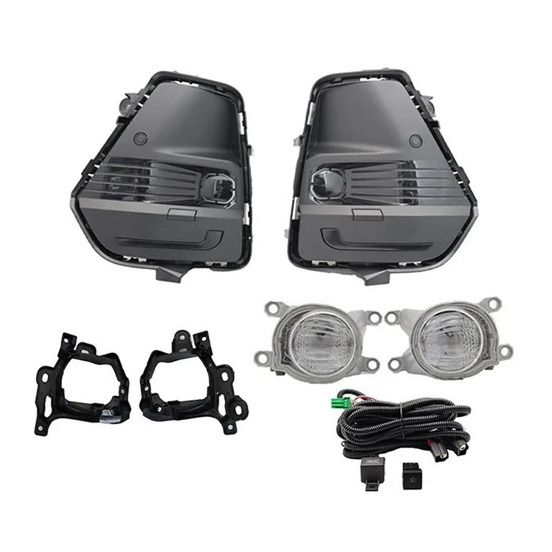 White LED Fog Light Kit Mounting Brackets Wires Switch Relay Set Front Bumper For Toyota RAV4 2026-2027 Fog Bezel Metal