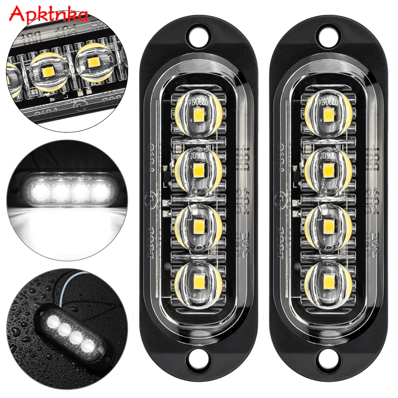 Universal White LED Side Marker Lights 2pcs for Trailers Trucks IP67 Waterproof 12V 24V E8 Positionsleuchten Begrenzungsleuc