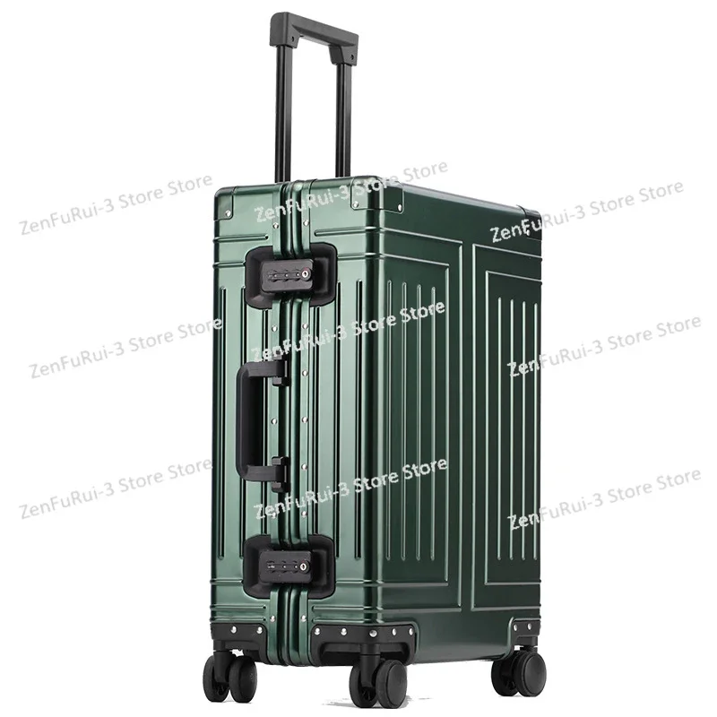 NEW 100% All aluminum Travel Suitcase On Wheels silver rolling luggage large size high quality trolley luggage case bag Men's