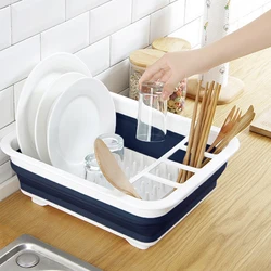 Foldable Dish Drying Rack Plastic Dish Drainer Kitchen Tableware Sink Organizer Basket Washable Kitchen Bowl Plate Storage Tray