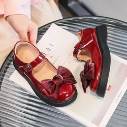 Scarpe in pelle bordeaux moda bambino con fiocco graduale 2023 stile coreano alla moda elegante poco profondo Mary Jane primavera Casual Versatile