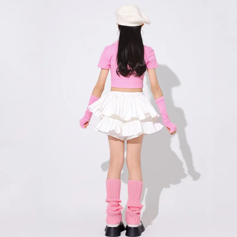 สาวหวาน Crop Top Street Dance กระโปรงฉัตรเด็ก Streetwear แจ๊สเต้นรําเสื้อผ้า Hip Hop เครื่องแต่งกายชุด