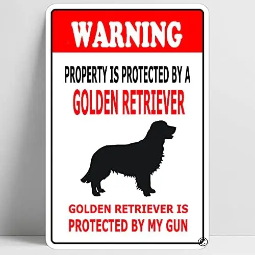 Warning Beware of Golden Retriever Funny Metal Sign Decoration TIN Sign 12'' X 8''