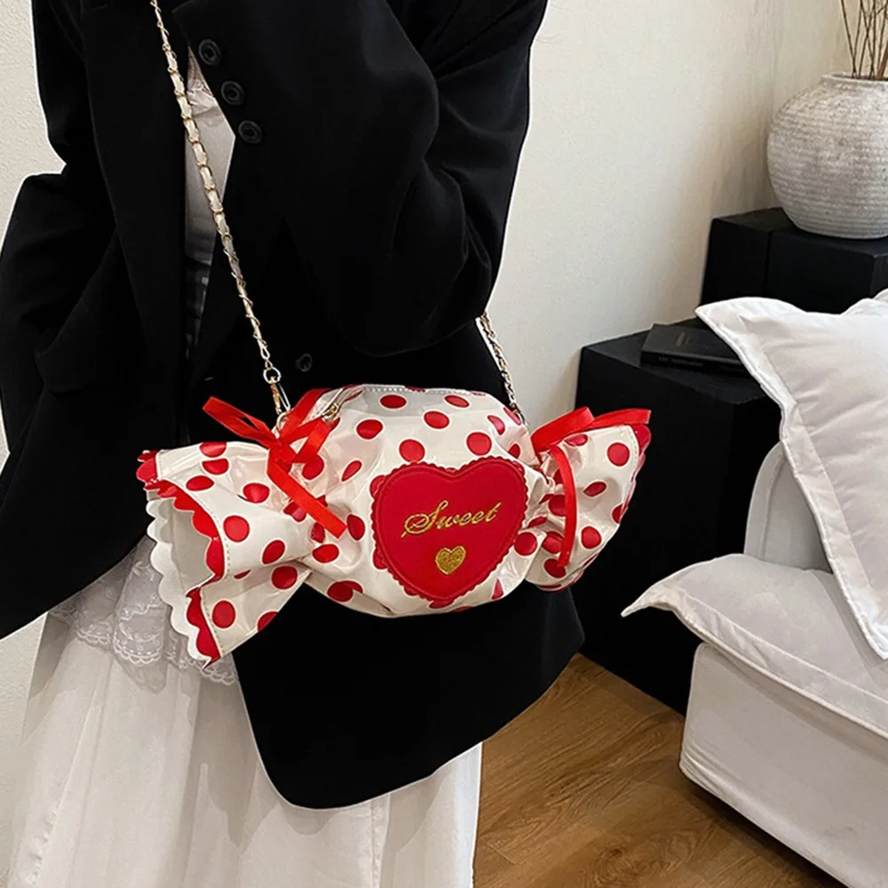 

Cute Dot Candy Design Shoulder Bag Lolita Love Heart Pu Leather Shoulder Bag Sweet Harajuku-style Sugar Shaped Chain Bag