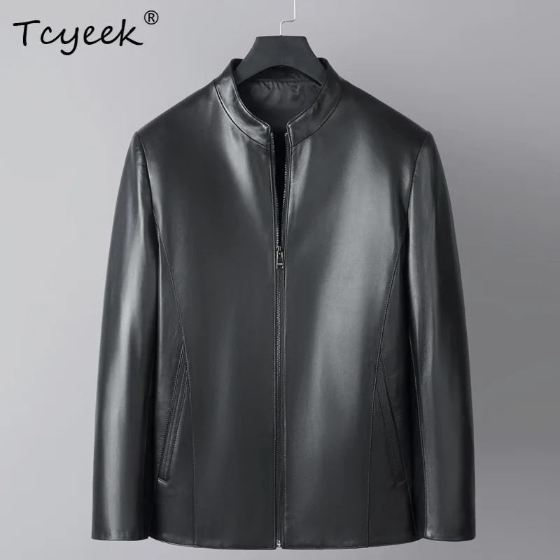 

Tcyeek Natural Sheepskin Genuine Leather Jacket Men 2025 Spring Autumn Clothes business casual Mens Coats Chic Jaqueta de Couro