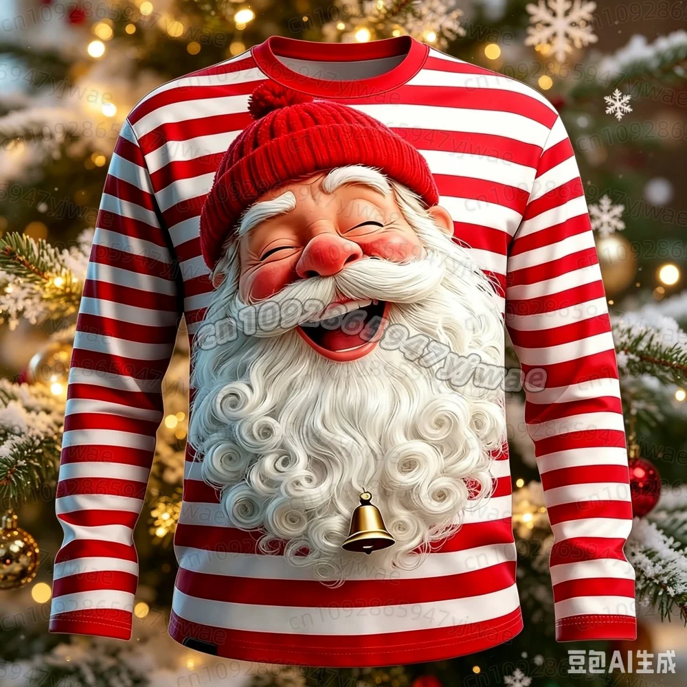 2026 Weihnachts-T-Shirts für Männer mit Weihnachtsmann-Print, Langarm-T-Shirt mit Rundhalsausschnitt, Trendige Streetwear für Weihnachtsfeiern, Herbst-T-Shirt für Männer und Frauen – Detail 8