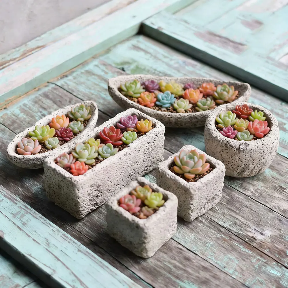 Creative Textured Concrete Planter Silicone Mold, Easy Release for Plaster, Cement - DIY Small Plant Pot, Home Decor Craft