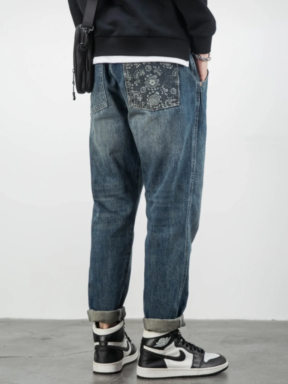 

Синие повседневные мужские джинсы прямого кроя, весна-осень, модные, брендовые, свободного кроя, в американском стиле, молодежные, длинные брюки