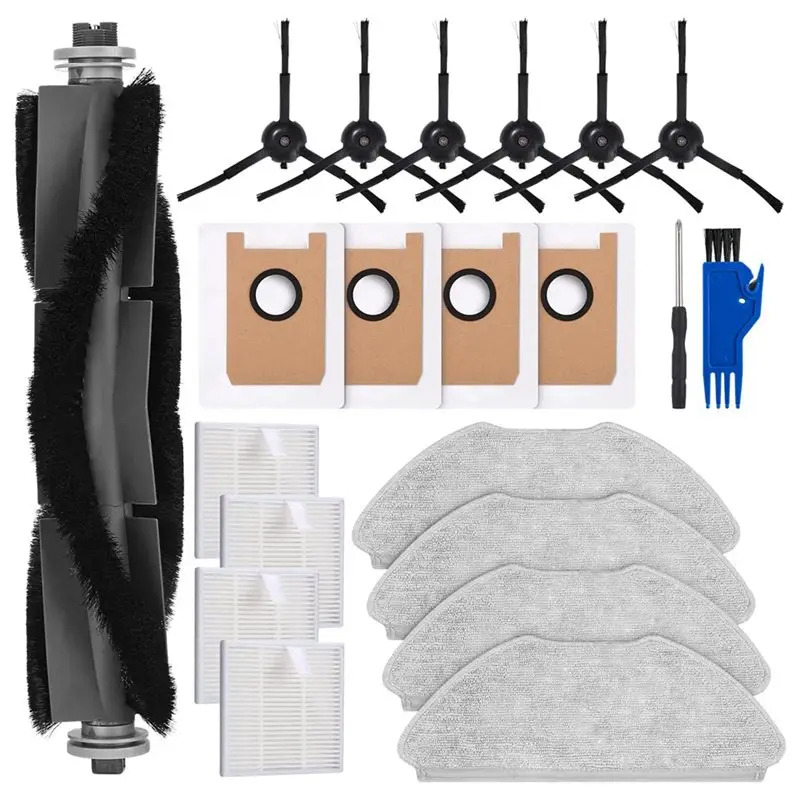 

Запасные части A24F для робота-пылесоса Airrobo T20: основная и боковые щетки, HEPA-фильтры, салфетки для влажной уборки, мешки для сбора пыли.