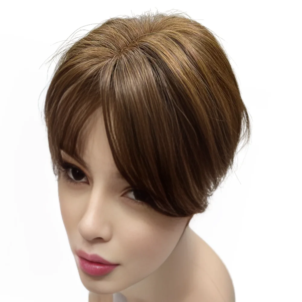 Kurzhaar-Topper für Frauen, echtes Echthaar, natürliche Haarteile, Mittelteil, glattes Haar, Abdeckung graues Haar, 15,2 cm