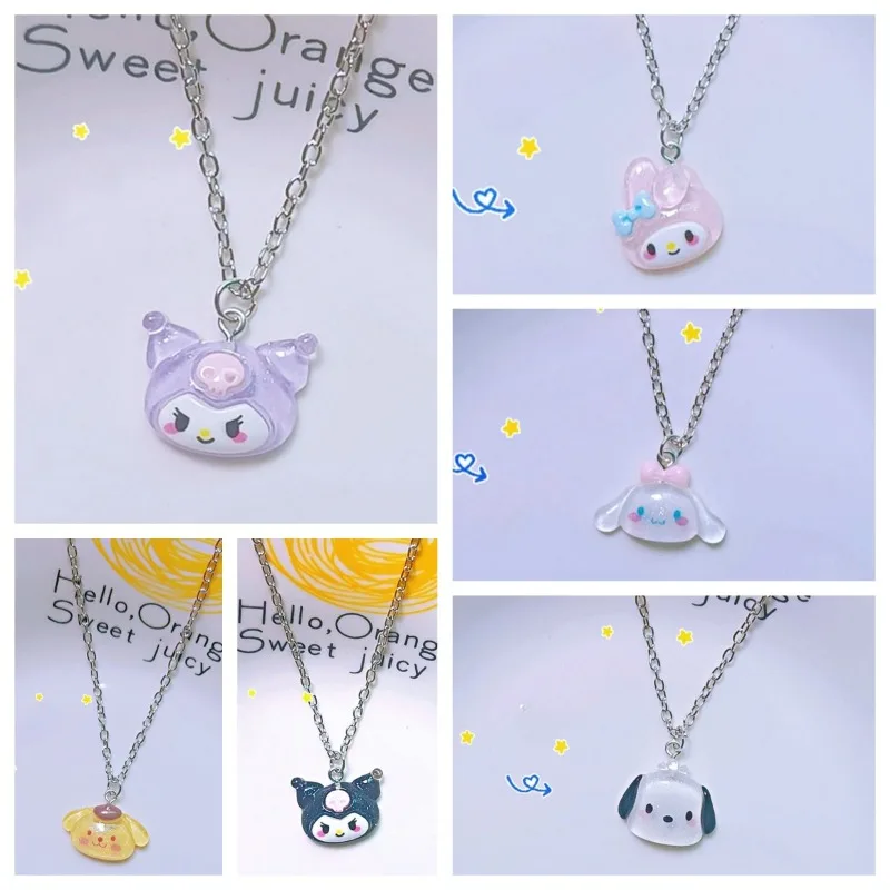 Sanrio Kuromi Necklace Anime Cartoon Character Q Cute Cinnamoroll My Melody Decoration Pendant Toy Children's Girl Birthday Gift