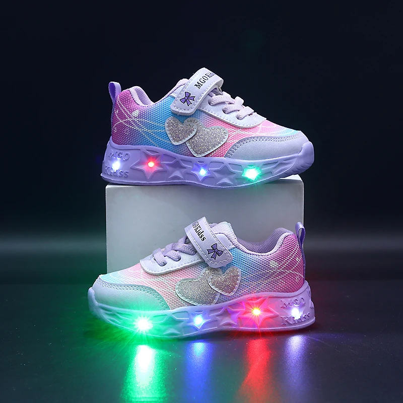 Mgo Kidss New Spring and Autumn Light-Up Shoes, Children's Shoes, Girls' Casual Shoes, Sports Shoes, Flashing Shoes, Fantasy Colorful Pink, Suitable for Ages 1-3-6, Girls' Student Shoes, Running Shoes, Girls' Outdoor S