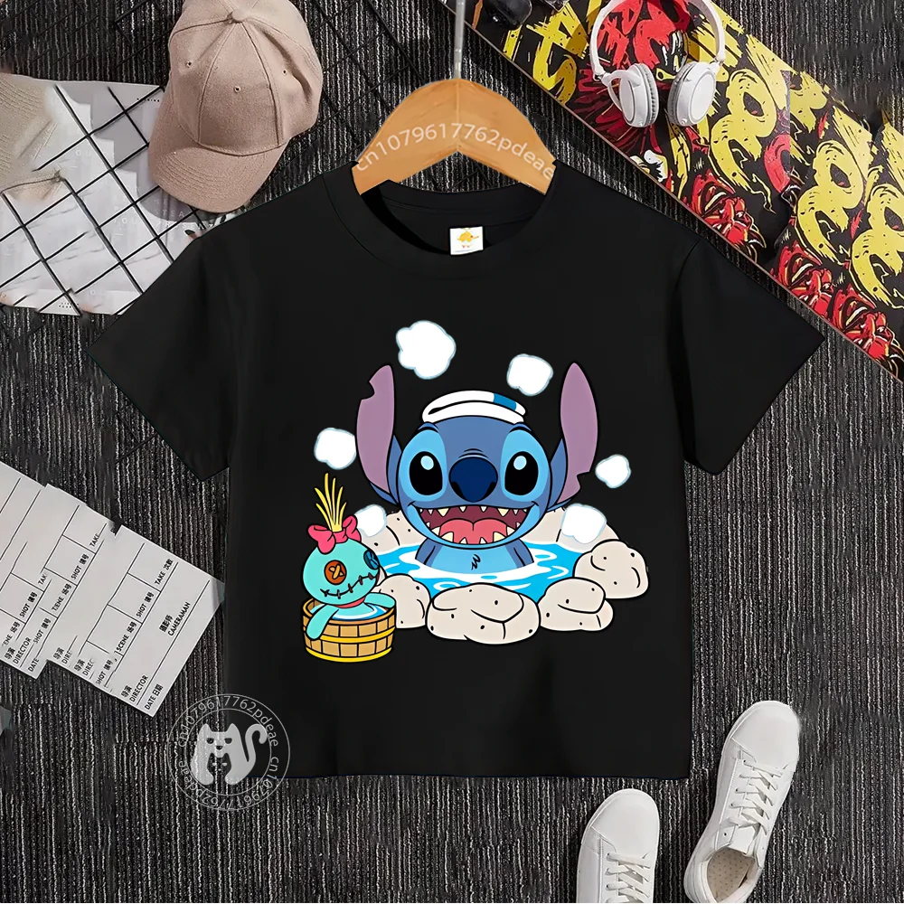 Disney Teen Summer 100% Cotton Kids Fashion Stitch Comfortable Crew Neck T-shirt Fashion Boys Girls Short Sleeve T-shirt for kid