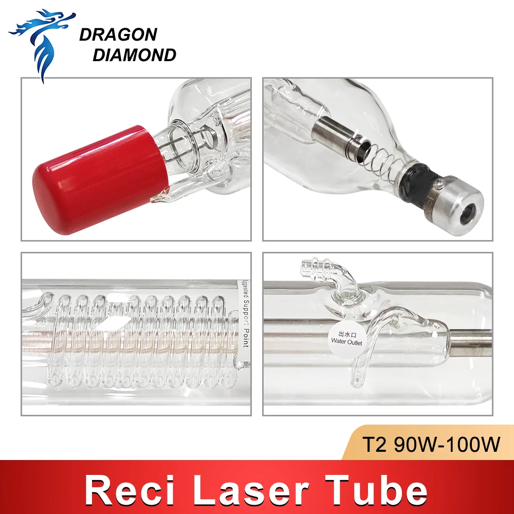 DRAGON DIAMOND Reci T-series T2 90W-100W CO2 Laser Tube Length 1250mm Dia.65mm for Laser Engraving Cutting Machine