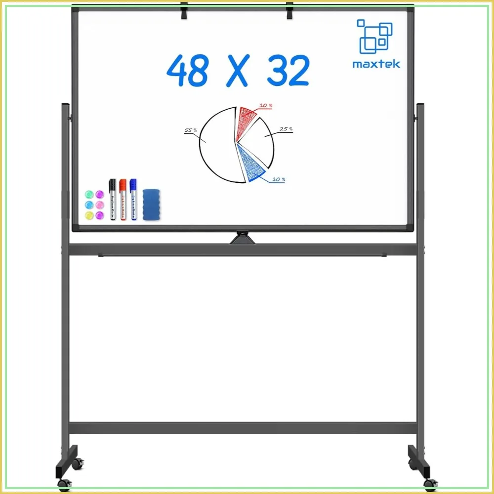 Double-Sided Rolling White Board 48x32, Mobile Magnetic Dry Erase Board with Stand, Easel Style with Wheels for Office Classroom Home