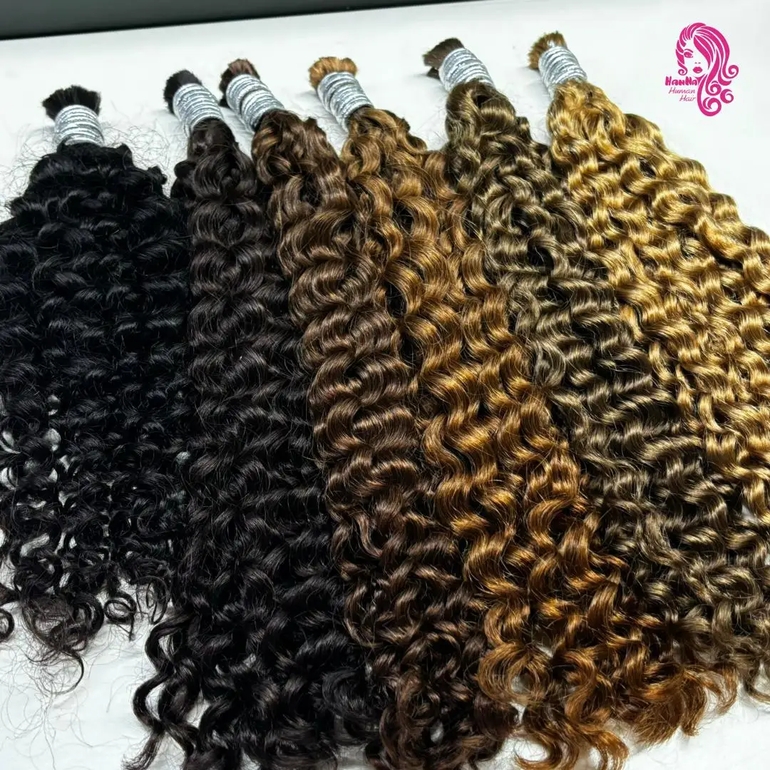 Water Wave For Braiding Human Hair Bulk Deep Curly No Weft Brazilian Remy Hair Extensions Natual Piano Colored Grey/Ginger/Brown