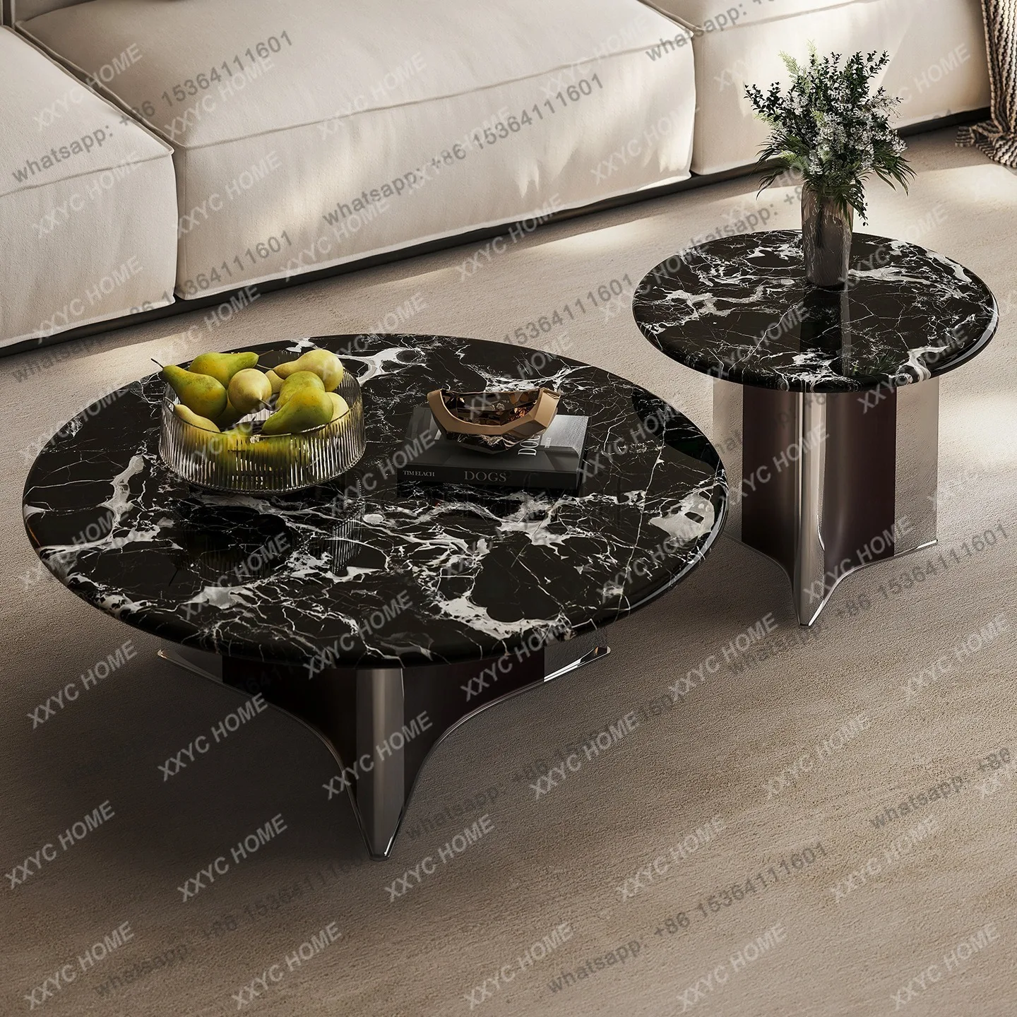 light luxury minimalist natural black rose luxury stone high-end small apartment new small coffee table combination