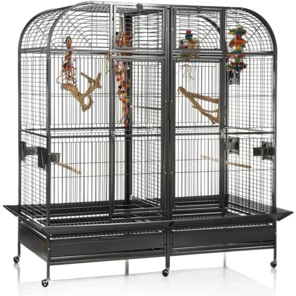 

Double Macaw Cage with Removable Divider, 64"x32", Black