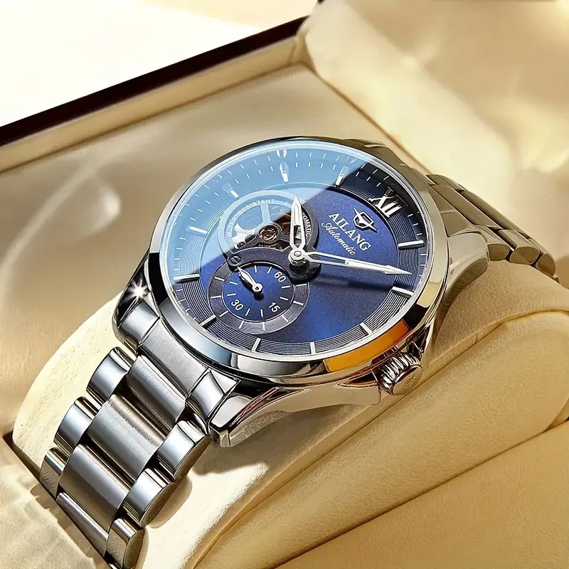 

Elegant Men's Automatic Mechanical Watch - Skeleton Design, Stainless Steel Strap, High-End Brand, Business Casual Style, Automatic Winding, No Battery Required, Business Casual | Skeleton Watch Hollow Design | Durable Watch
