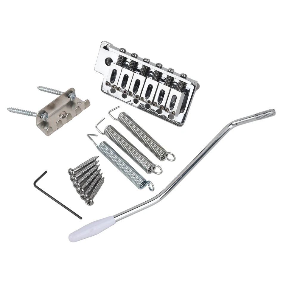 Electric Guitar Bridge Tremolo System Set Chrome with 6mm whammy Bar Compatible for 6 String Strat Guitar Tailpiece Replacement