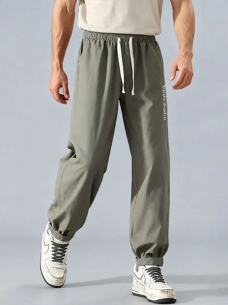 

Spring Summer Embroidery Casual Chino Pants Women Thin Sport Sweatpants Baggy Jogging Pants Ice silk Trousers Male New