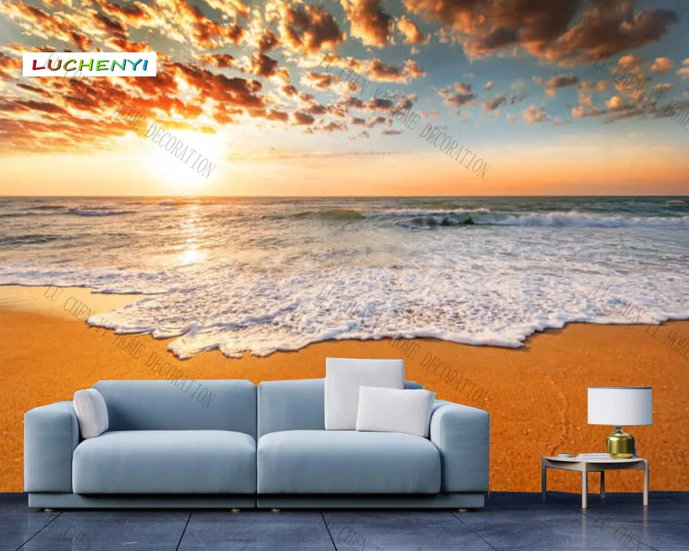 

Papel de parede 3d custom sunrise sunset beach waves landscape wallpaper mural,living room tv wall bedroom home decor