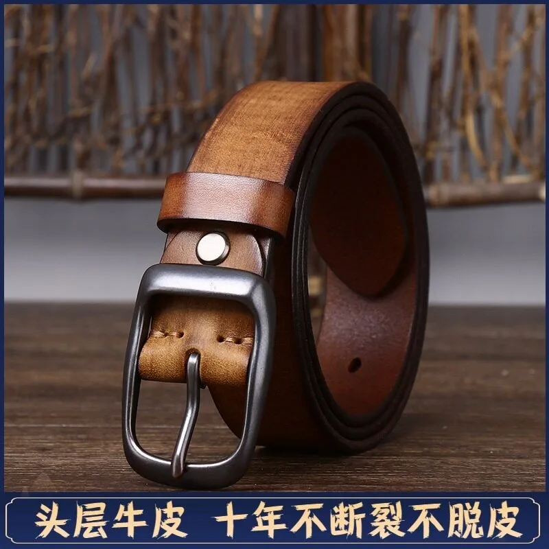 The pure cowskin belt for men's style and leather pin are versatile
