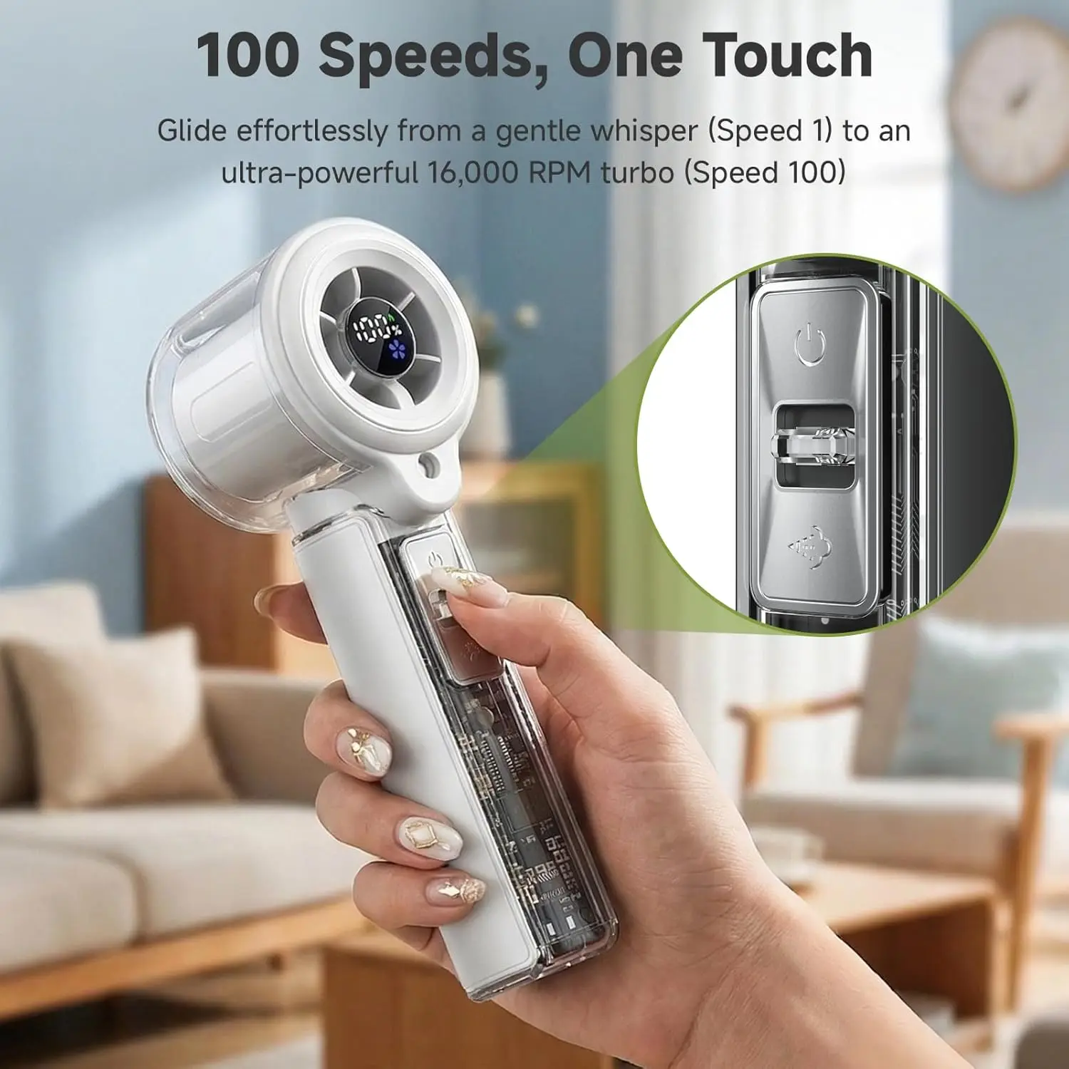 Mini Handheld Fan, 3000mAh Rechargeable Portable Fan with 100-Speed Adjustment, Smart Timer, Personal Fans