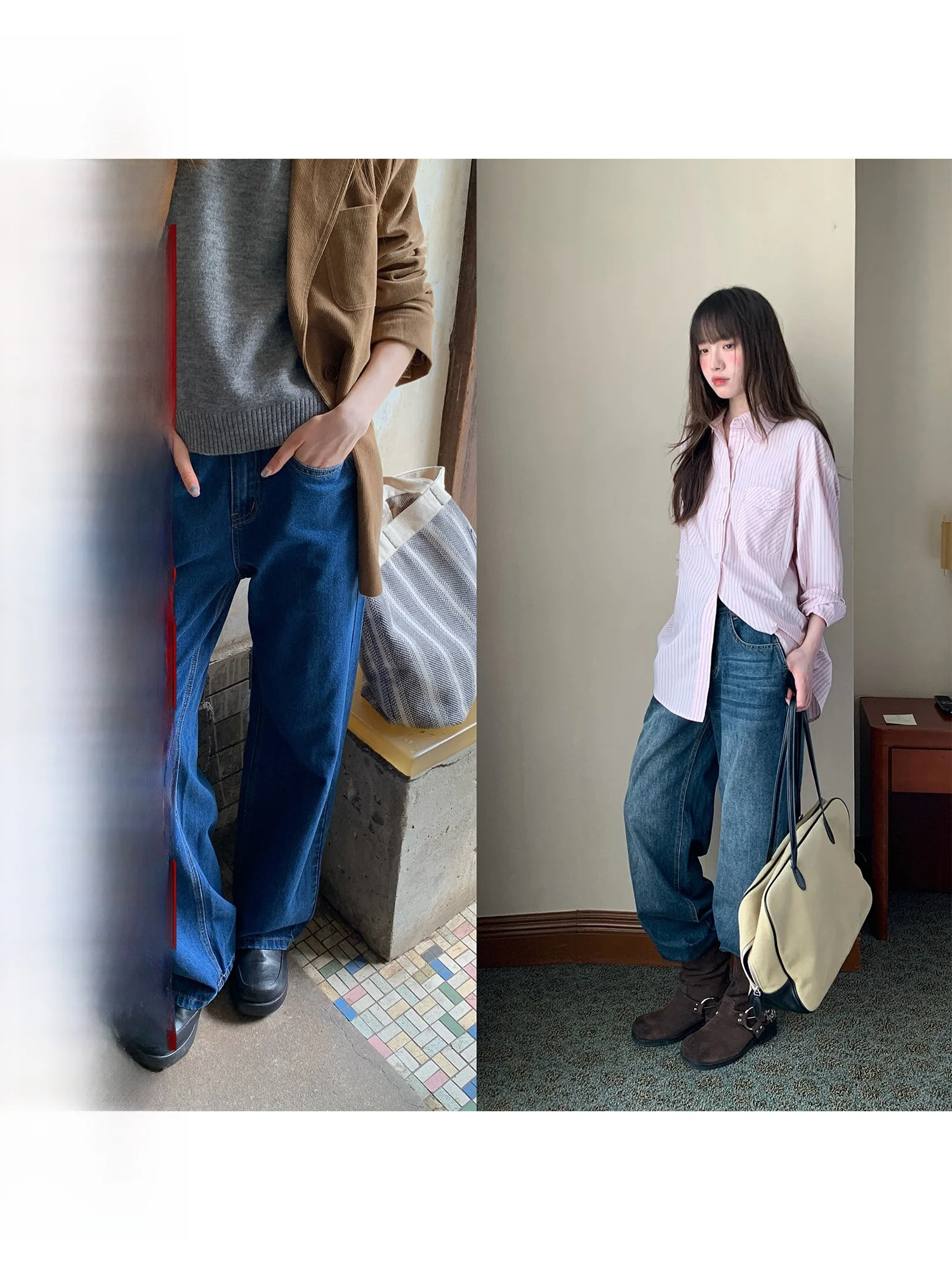 

Джинсы с высокой талией и широкими штанинами свободного кроя RAINY American Sle, универсальные прямые джинсы для женщин на весну-осень с карманами