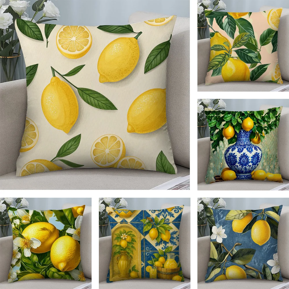 

Summer Lemon Pattern Pillow Case Short Plush Sofa Decorative Gift Home Double-sided Printing Cushion