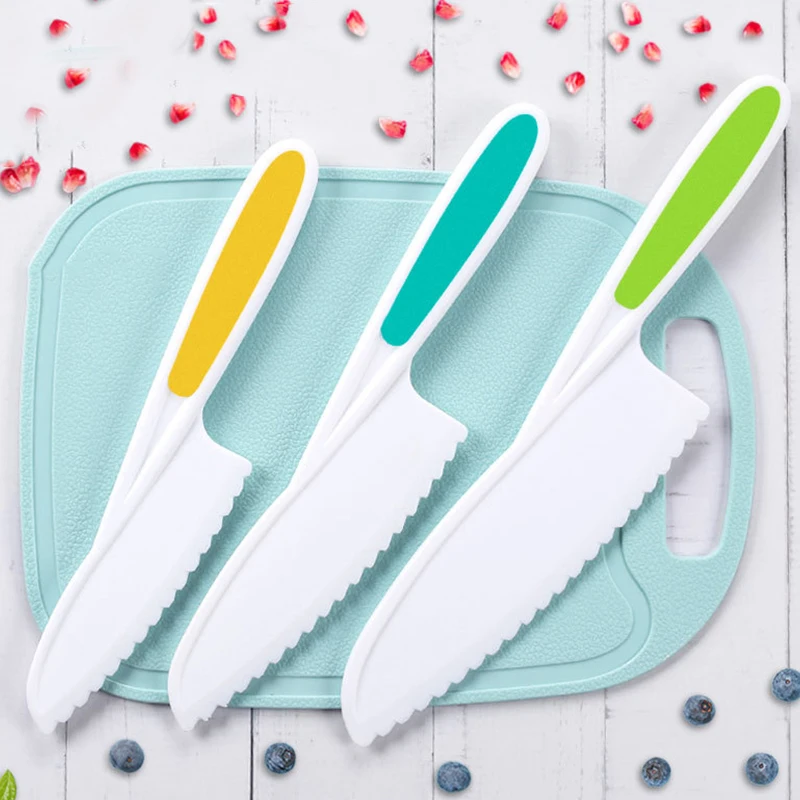 Kids Knife Colorful Toddler Cooking Knives To Cut Fruits Salad Cake Lettuce Safe Baking Cutting Cooking Plastic Kitchen Tools