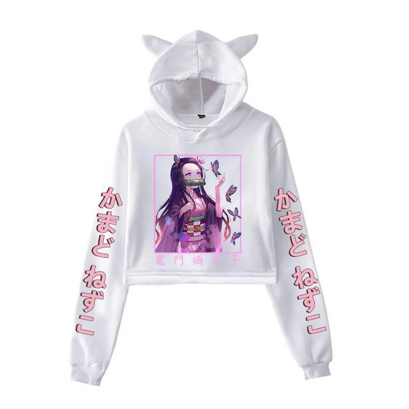 New Fashion Anime Hoodies Cute Kamado Nezuko Long Sleeve Sports Hoodie Women Girl Sweatshirt Cat Ear Pullover Tops