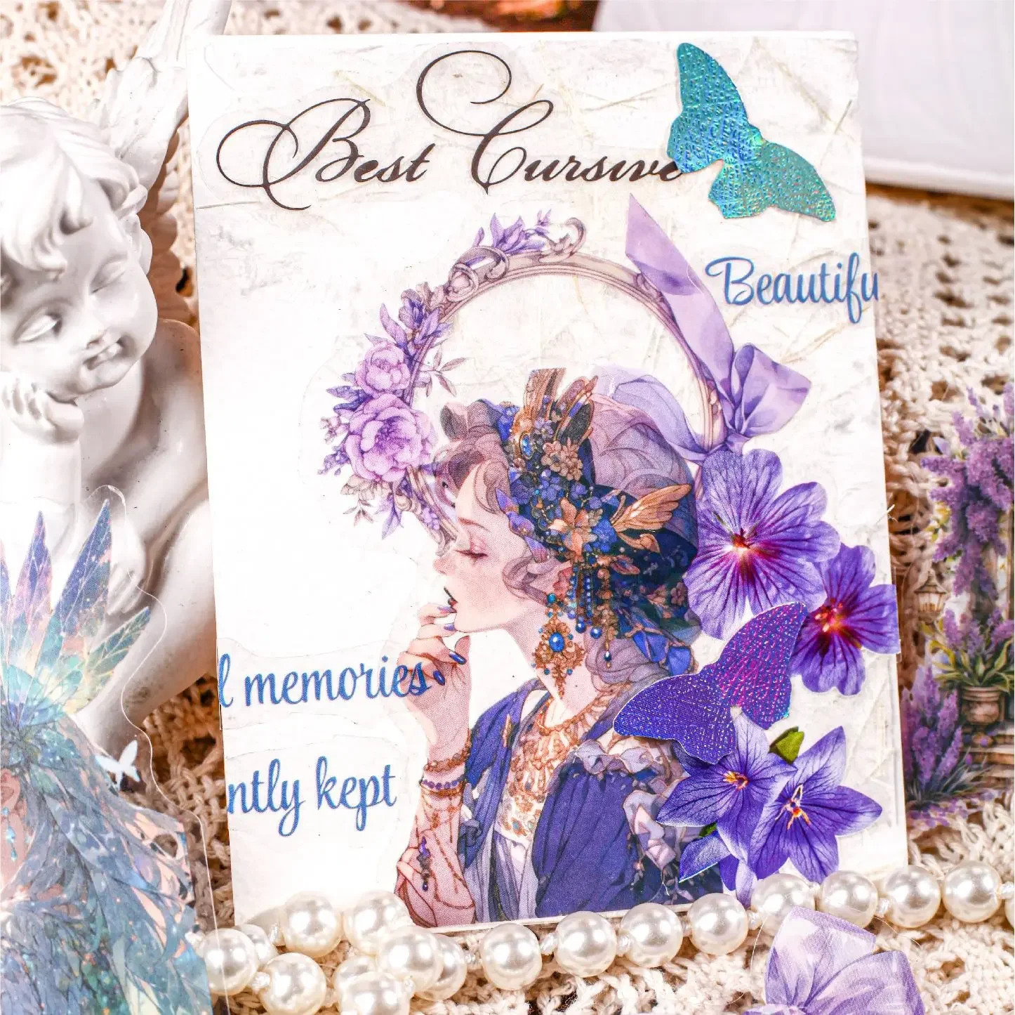 Pearlescent Ripple Series Vintage Character Flower Landscaping PET Sticker Creative DIY Journal Material Collage Stationery