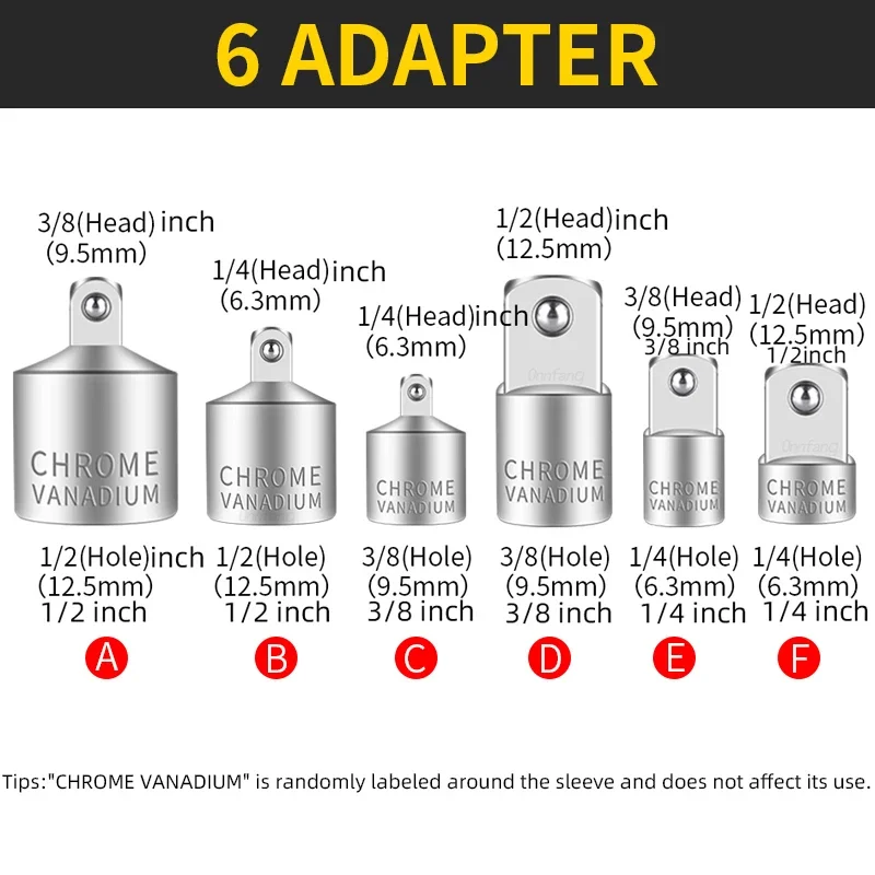 Socket Adapter Set 1/2 3/8 1/4 CR-V Chrome Vanadium Steel Ratchet Wrench for Car Bicycle Garage Home Repair Tools