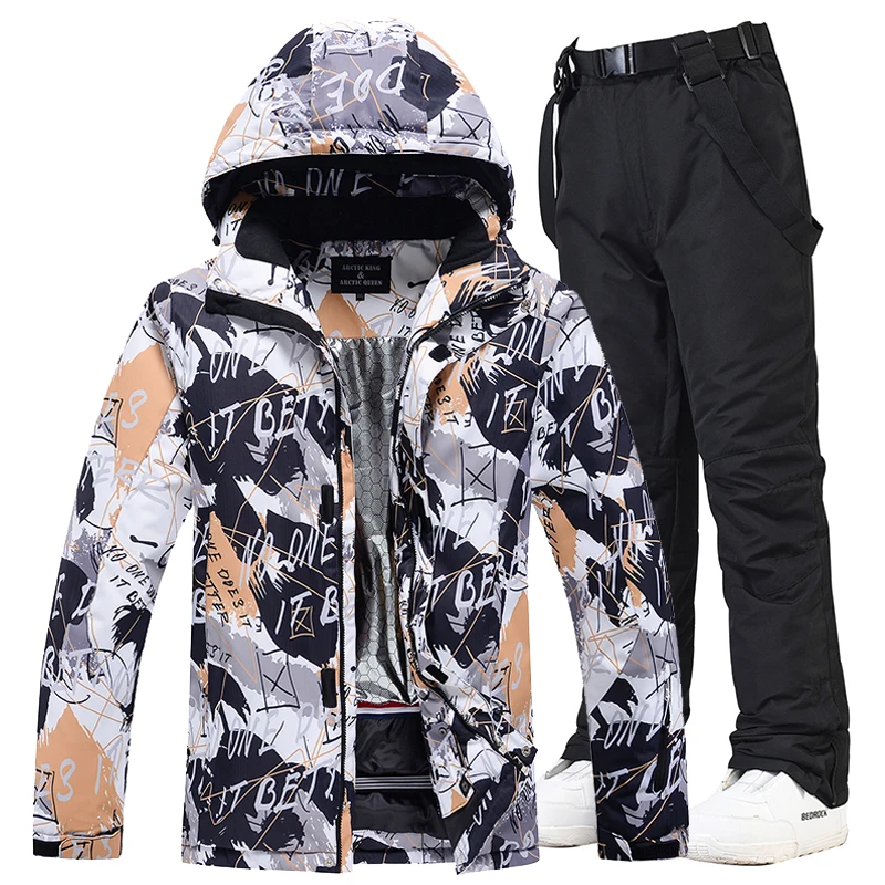 Colorful -30 Men\'s Ice Snow Suit Sets Outdoor Sports Snowboarding Clothing Waterproof Skiing Wear Winter Jackets and Strap Pants