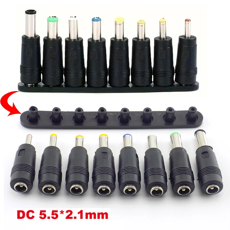 8Pcs AC DC 5.5X 2.1 MM Female Jack Plug Adapter Connectors TO 6.3 6.0 5.5 4.8 4.0 3.5mm 2.5 2.1 1.7 1.35mm Male Power Adaptor